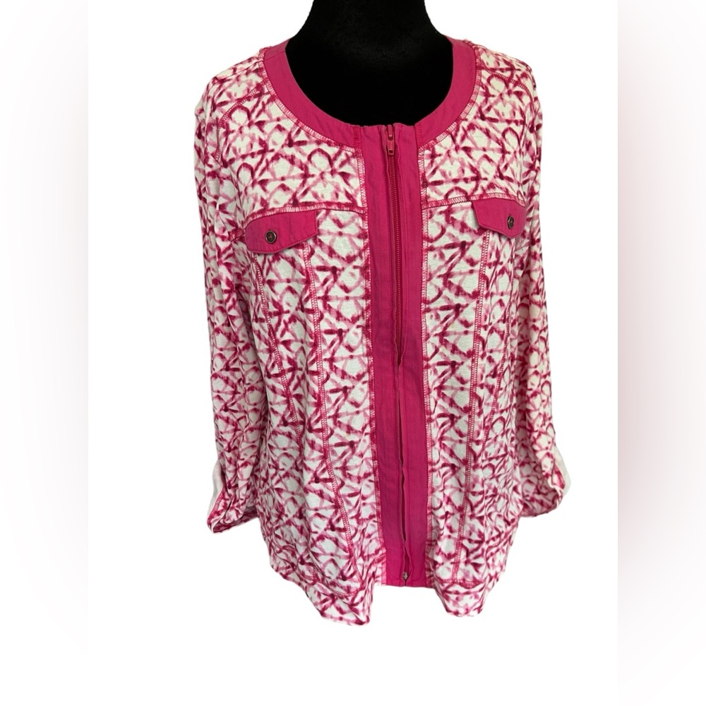 Christopher & Banks Shacket Jacket Full Zip Hot Pink & White XL  Petite